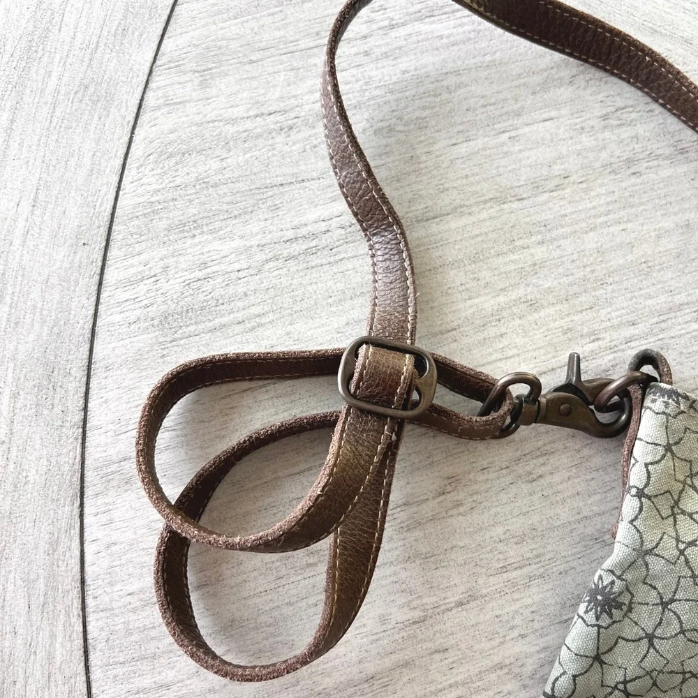 Myra Bag Upcycled Canvas‎ Rug Cowhide Crossbody Bag Green Brown S-1250